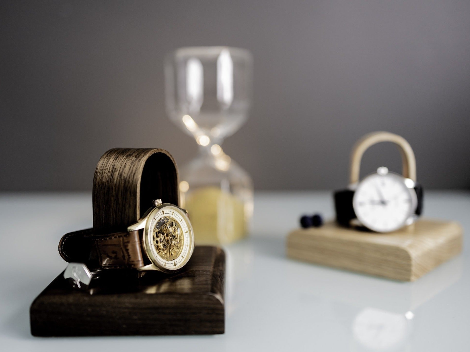 Luxury walnut watch stand - handcrafted wooden watch display holder made in England