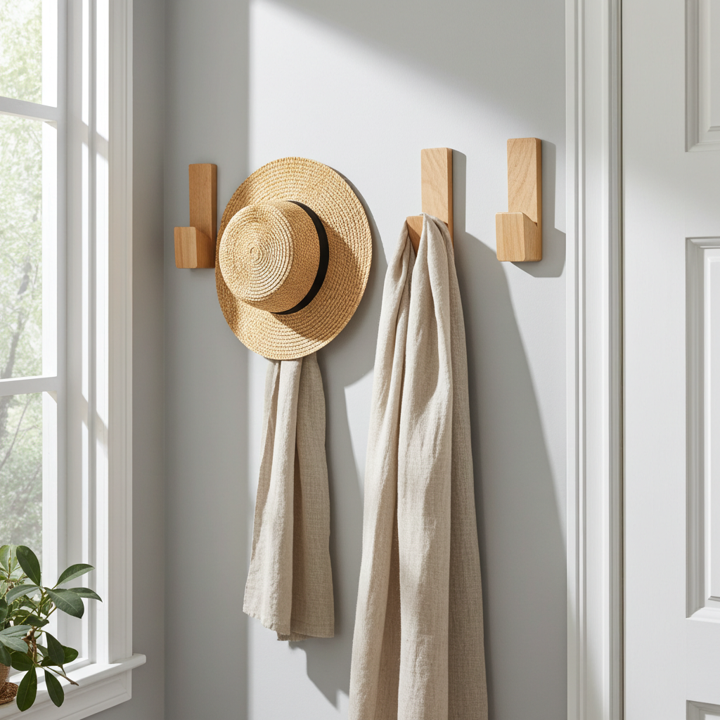 Oak wall hooks - handcrafted wooden coat hooks for entryway made in UK