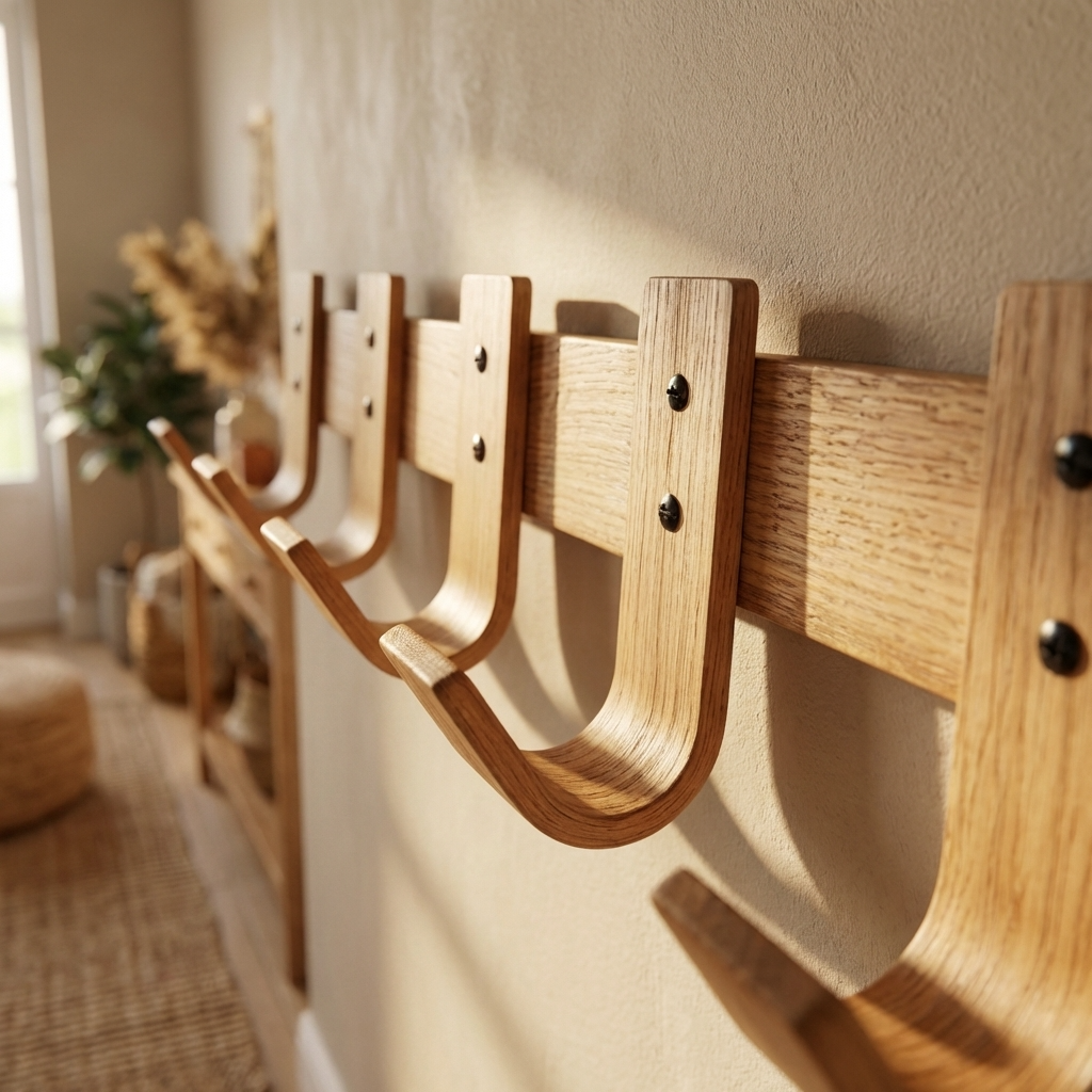 Handcrafted steam-bent oak coat rack — wall-mounted hallway organiser by NOIR.DESIGN