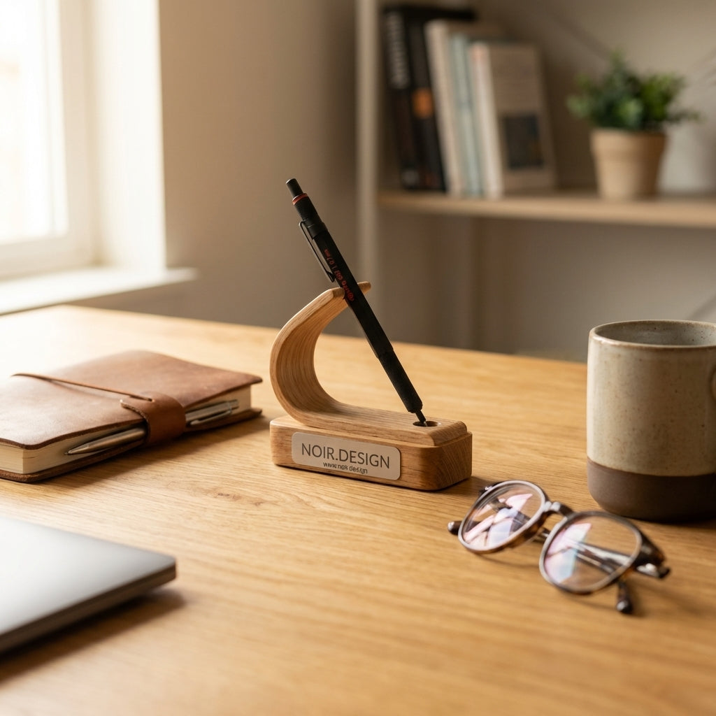 Modern personalised wooden pen holder with initials