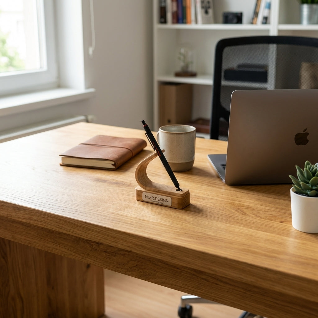 Minimalist wooden pen holder for workspace
