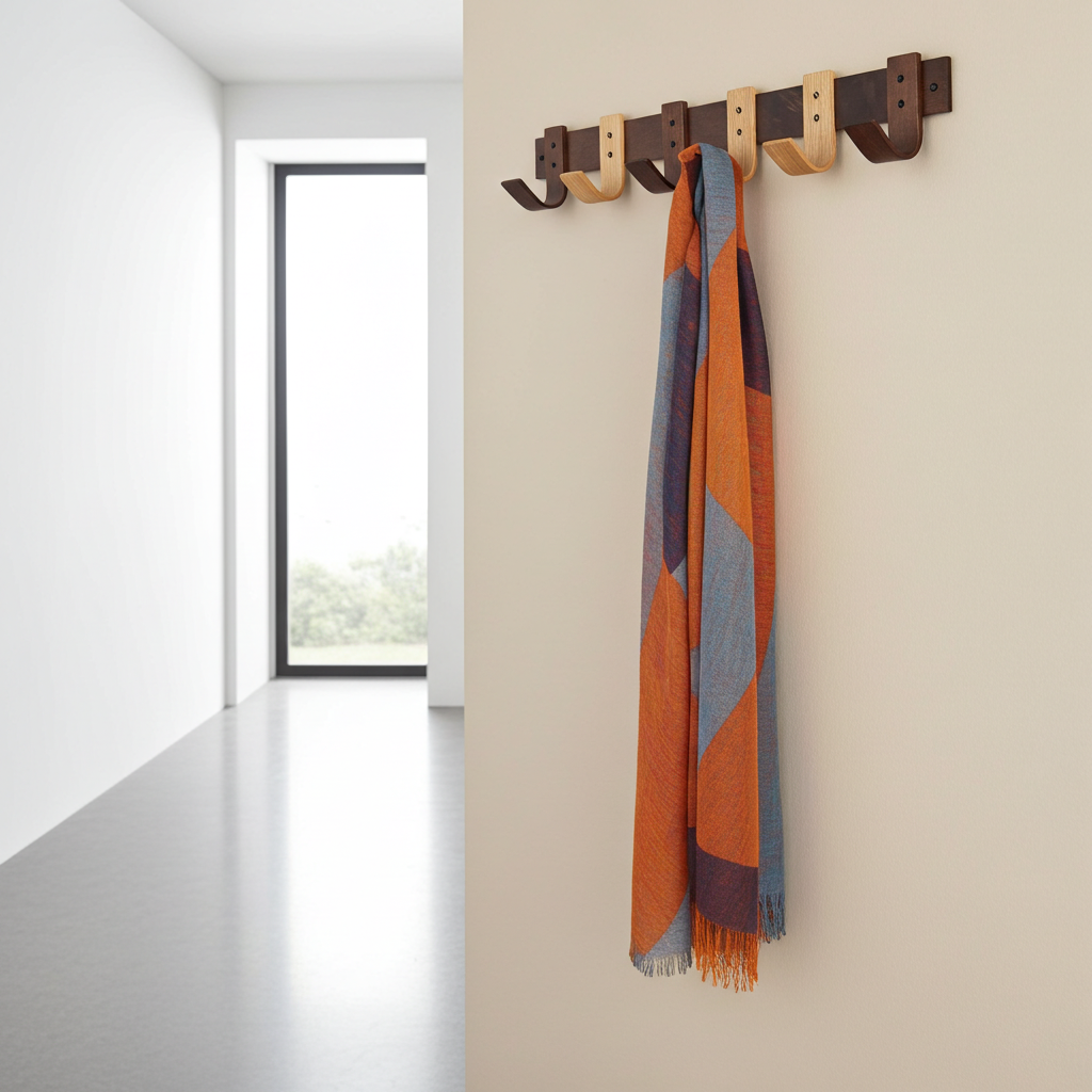 Walnut & Oak Blended Coat Rack - 5 Hook Wall Mount