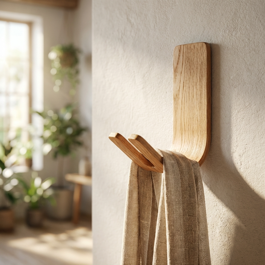 Oak key hook wall mount no drill minimalist wood organiser