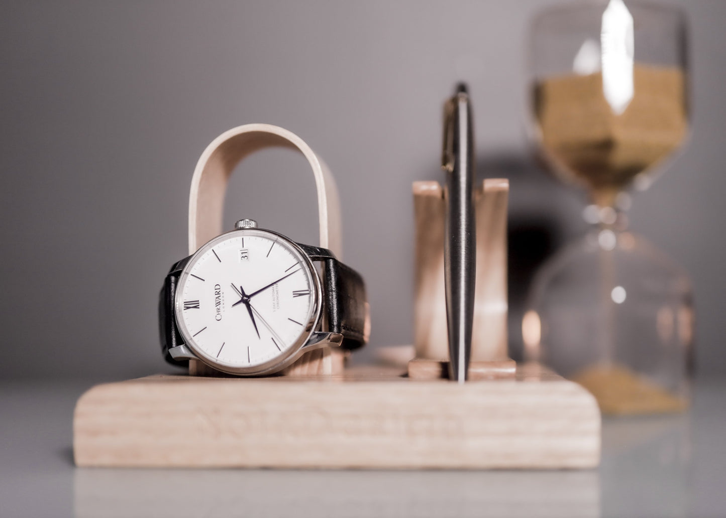 watch stand with pen holder - made from Ash by Noir.Design