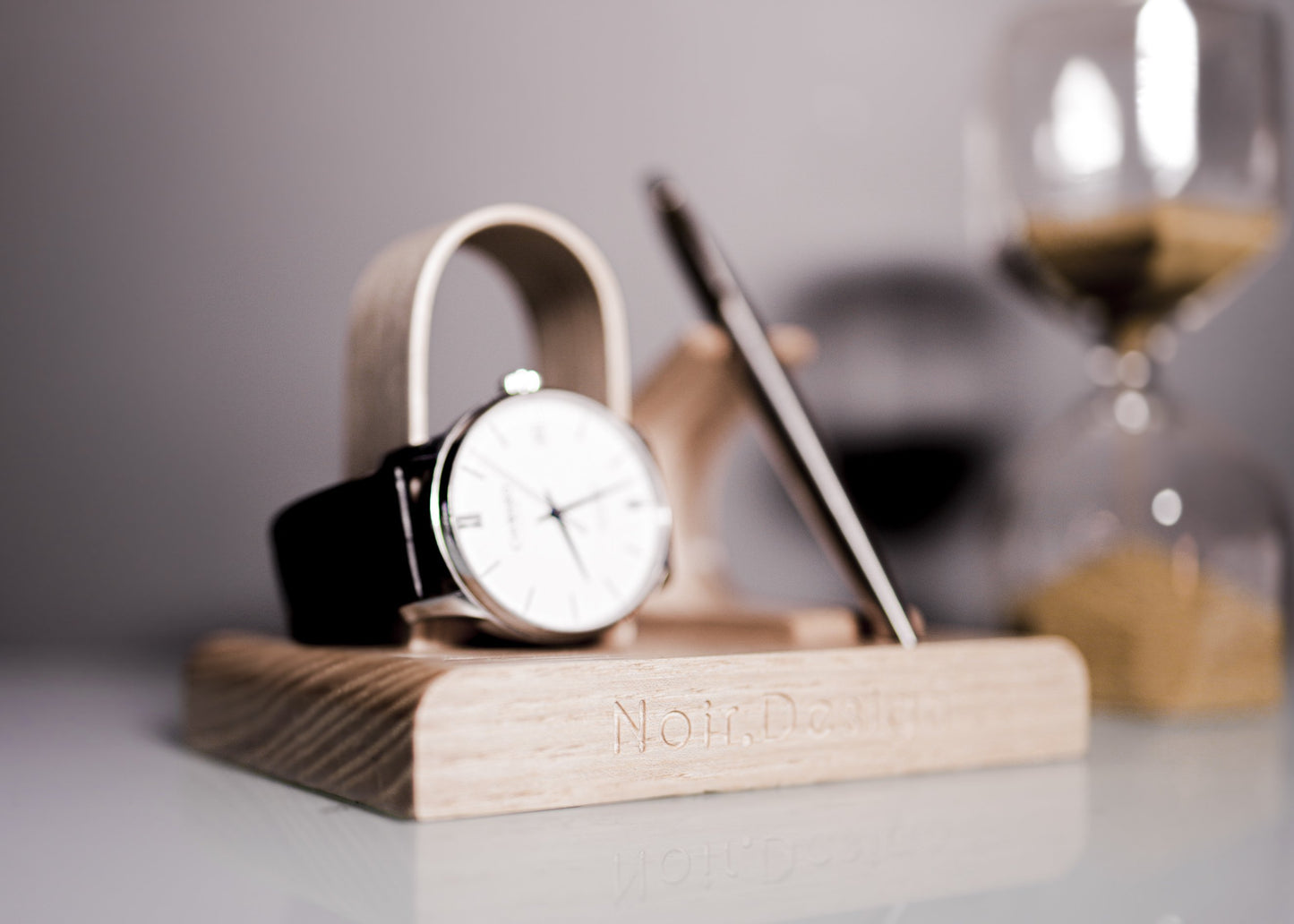 watch stand with pen holder - made from Ash by Noir.Design