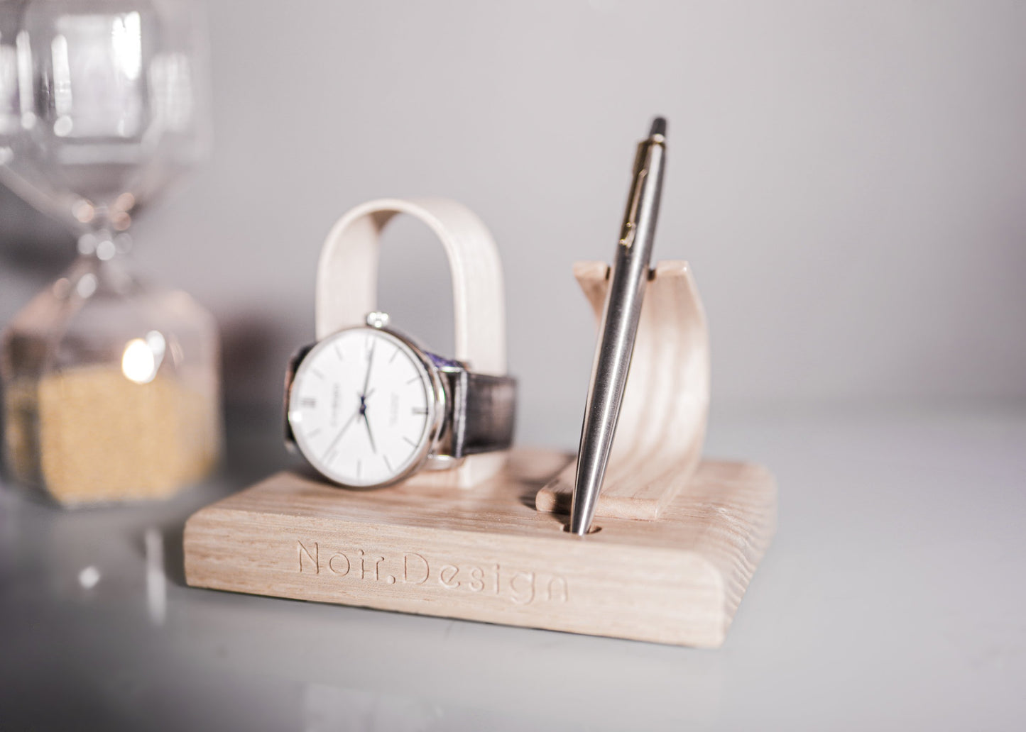 watch stand with pen holder - made from Ash by Noir.Design