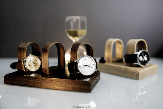 Luxury Oak Triple Watch Stand Holder - Watch Display - NOIR.DESIGN