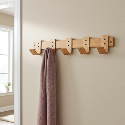 Spring Oak Coat Rack - 5 Hook Wall Mount