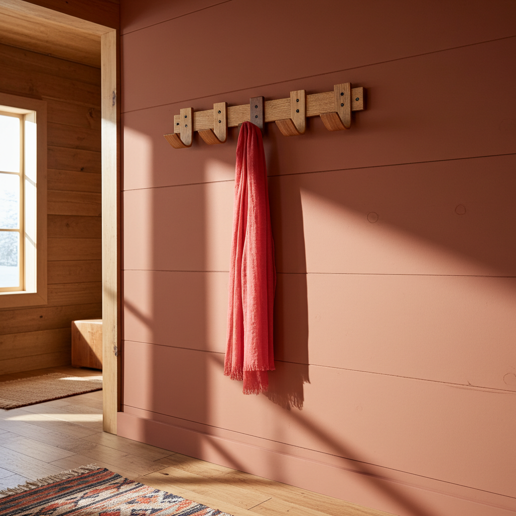 Designer Oak & Walnut Coat Rack with Key Storage - 5 Hooks