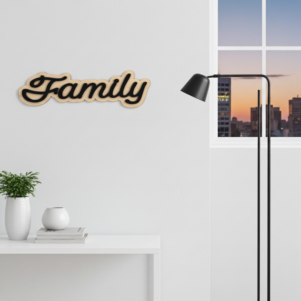 Family Sign | Birchwood & Black Acrylic | Home Decor