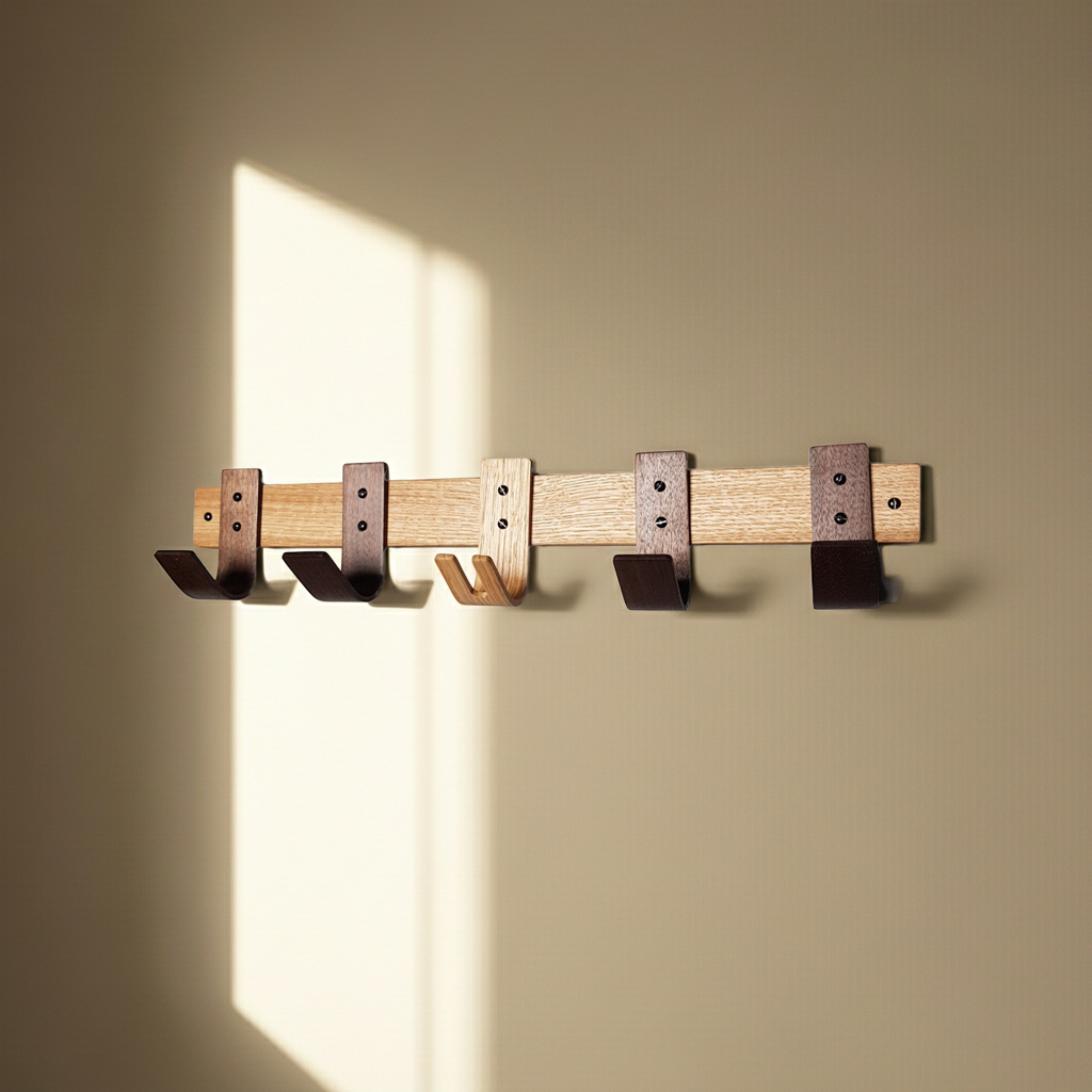 Sunrise Oak & Walnut Coat Rack with Key Storage - 5 Hooks