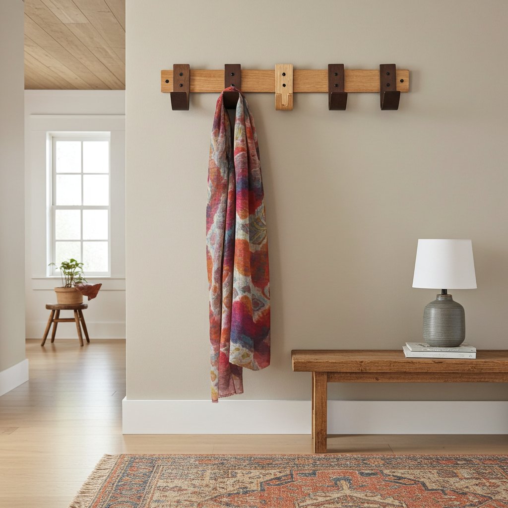 Sunrise Oak & Walnut Coat Rack with Key Storage - 5 Hooks