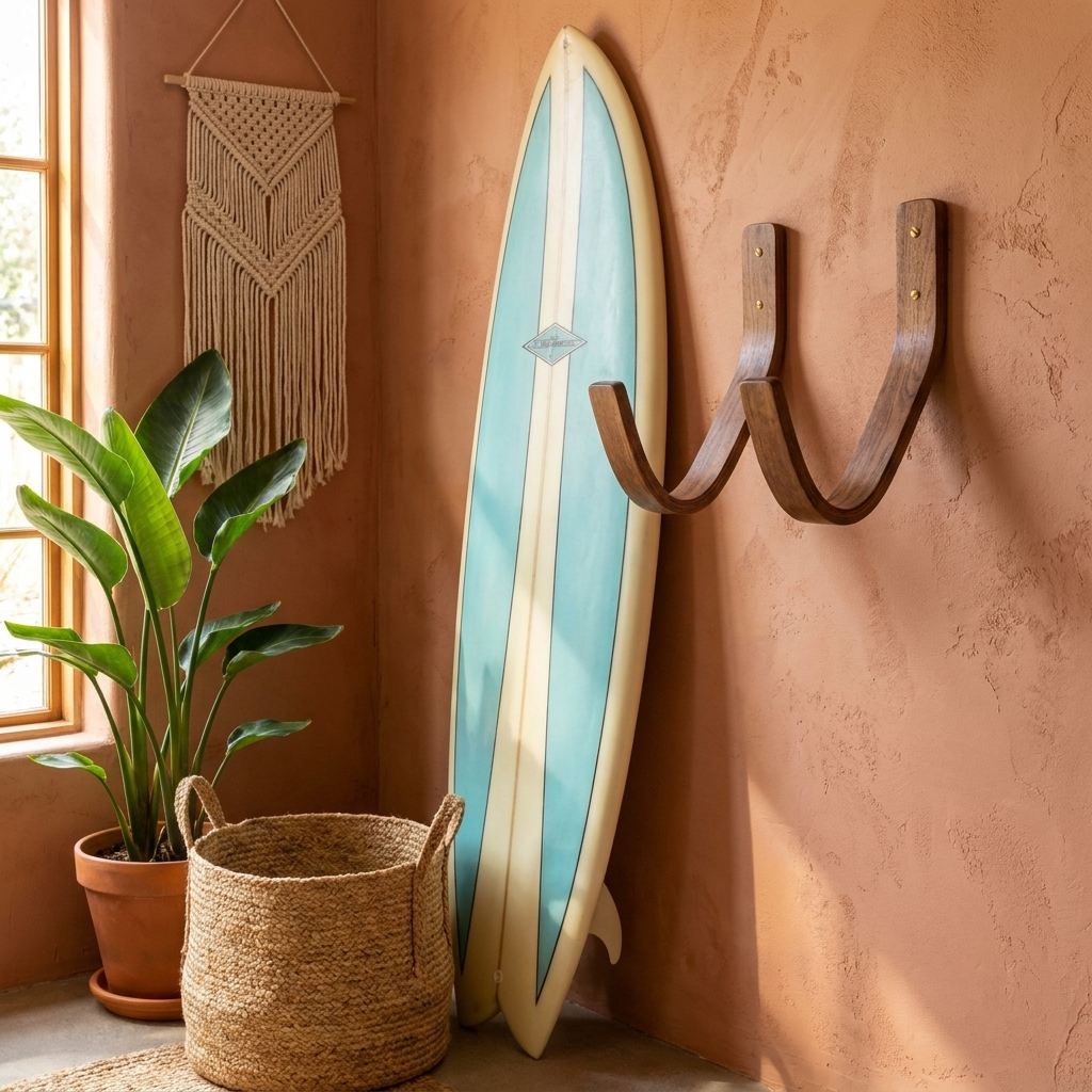 heavy duty walnut longboard wall mount installed