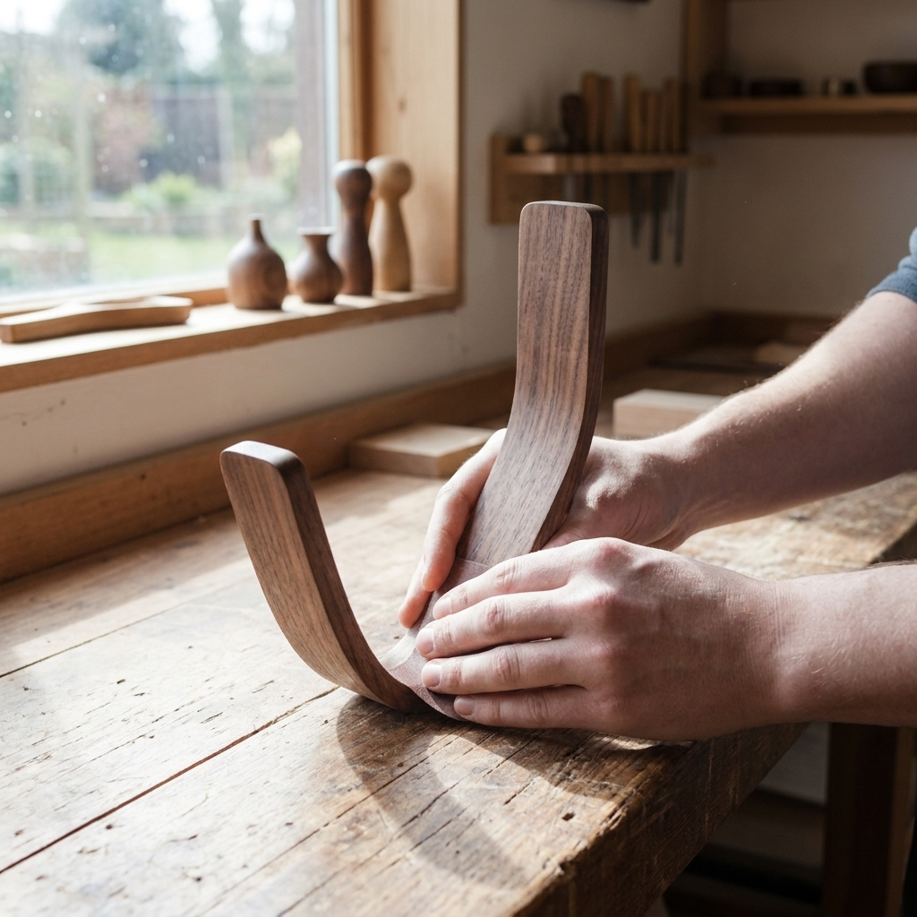surfboard walnut hook being sanded