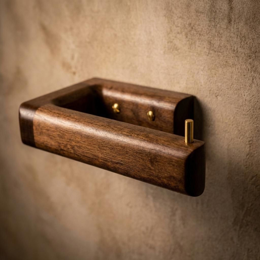 Walnut wooden toilet roll holder showing qaulity  and craftsmanship 
