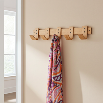 Spring Oak Coat Rack - 5 Hook Wall Mount
