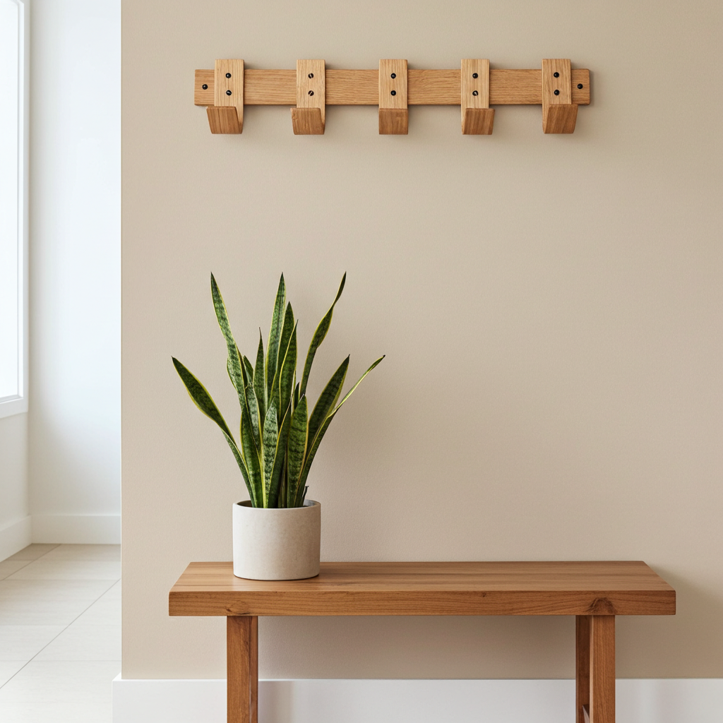 Spring Oak Coat Rack - 5 Hook Wall Mount