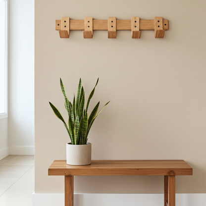 Spring Oak Coat Rack - 5 Hook Wall Mount