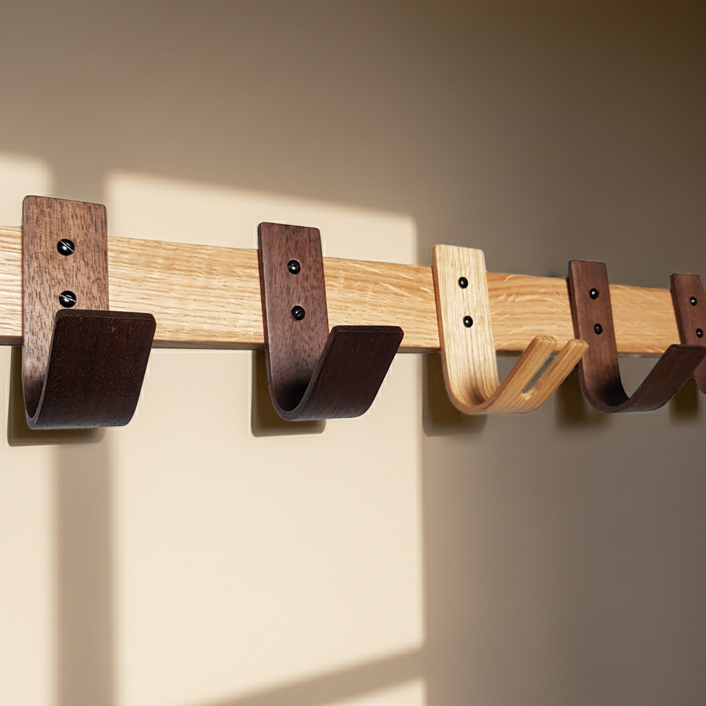 Sunrise Oak & Walnut Coat Rack with Key Storage - 5 Hooks