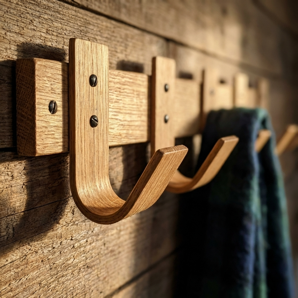 Mudroom with wall-mounted oak coat rack