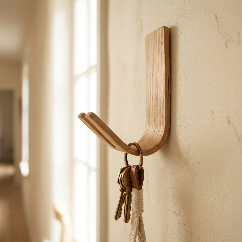 Solid oak key and leash hook no drilling required wall mount