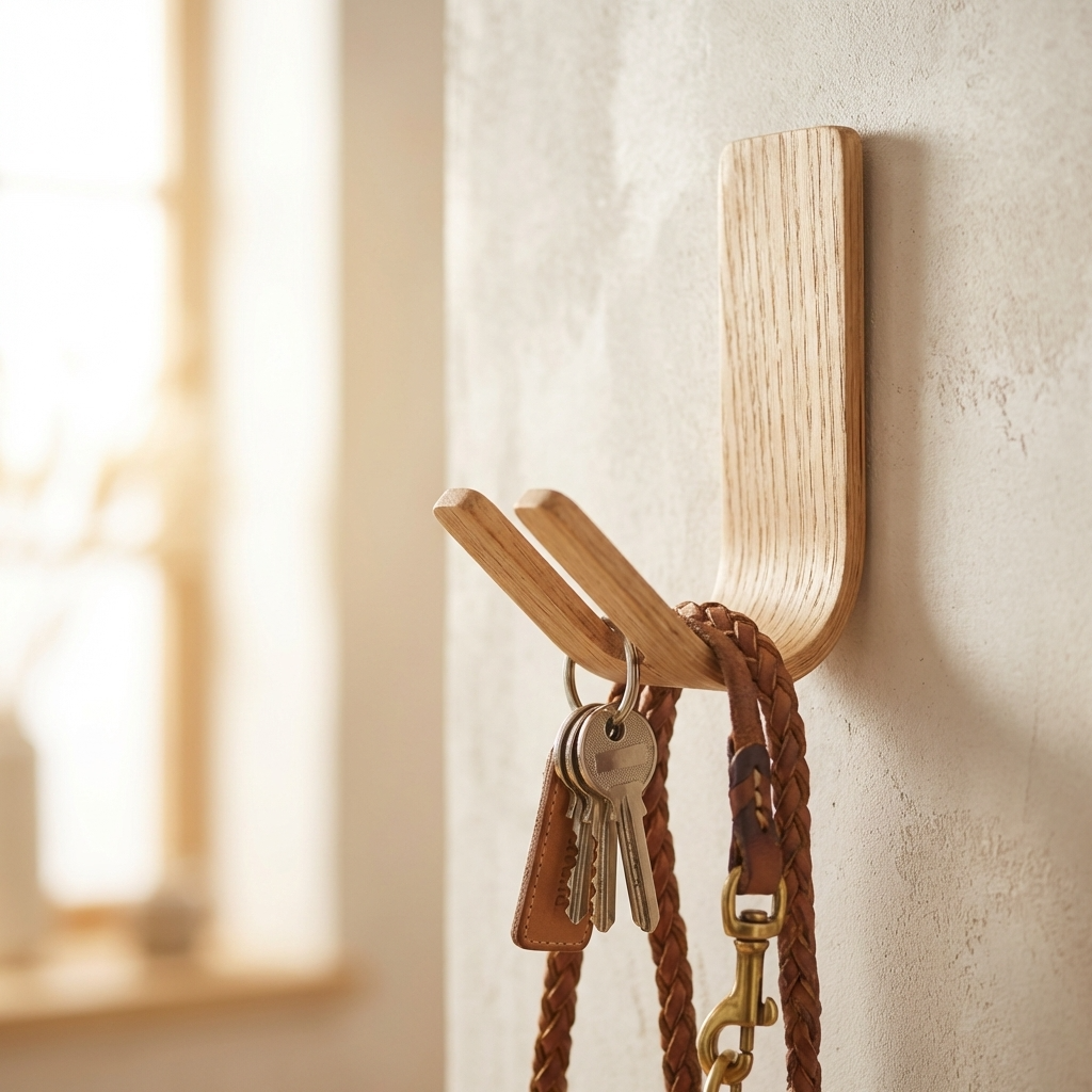 Strong adhesive oak hook for keys dog leash and light items