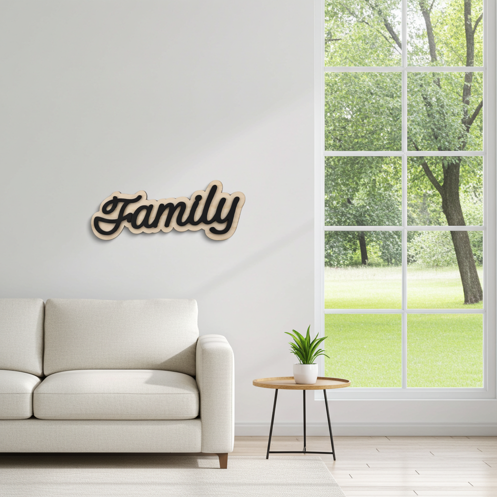 Family Sign | Birchwood & Black Acrylic | Home Decor