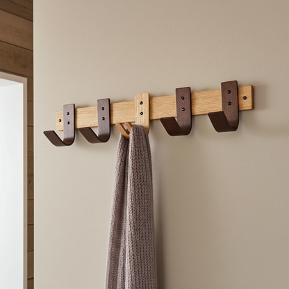 Sunrise Oak & Walnut Coat Rack with Key Storage - 5 Hooks