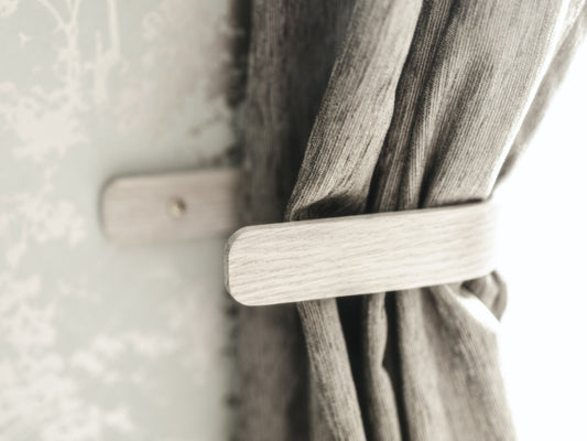 Designer luxury curtain holdbacks, tie backs white made for solid oak by noir.design