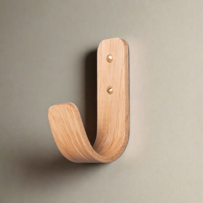 5 Curved Hardwood Wall Hooks  - Oak | Monaco Collection