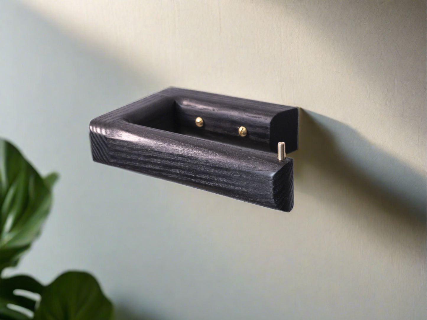 best black toilet roll holder for one paper roll with brass fittings made by noir.design
