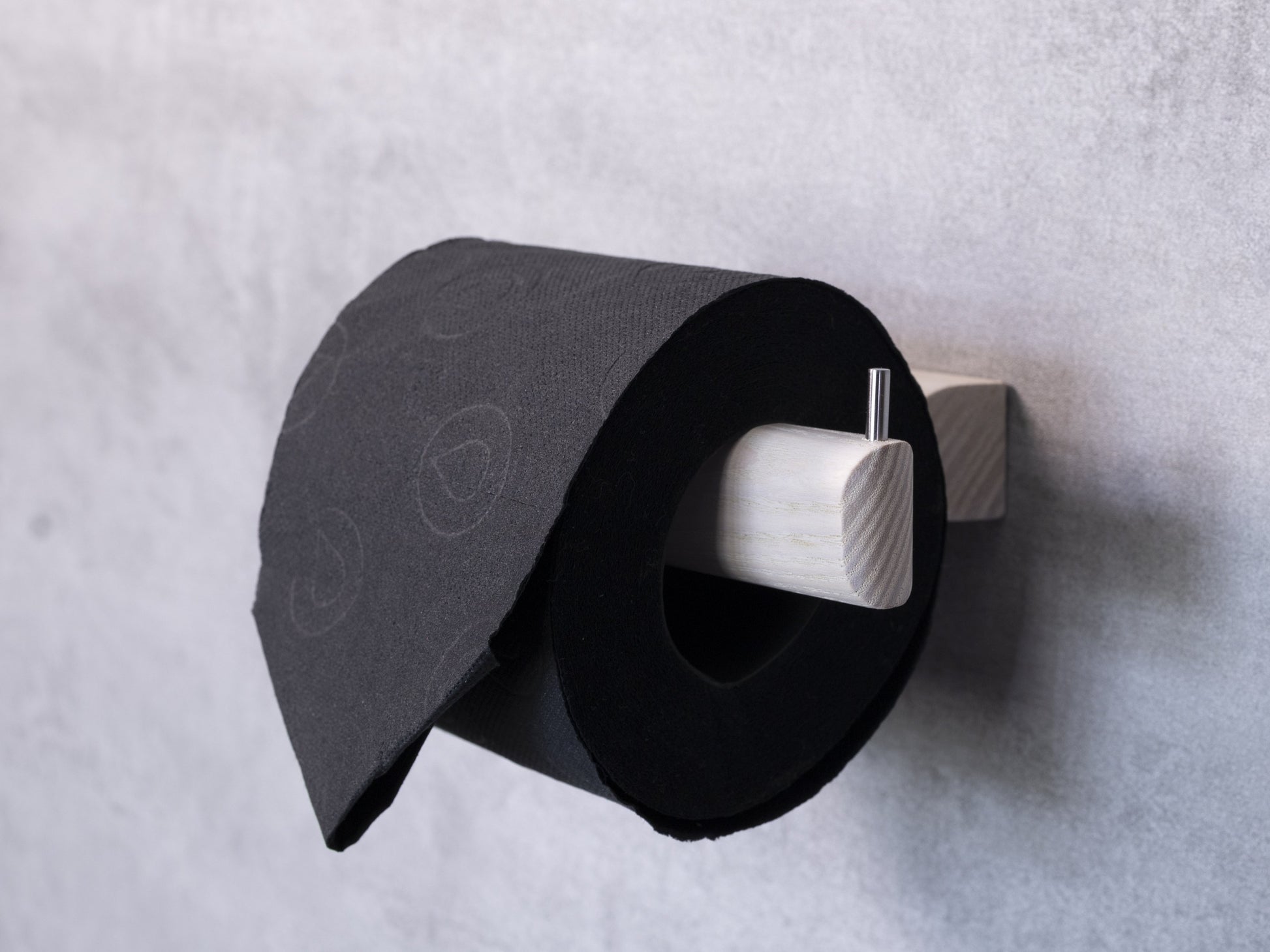 White toilet roll holder with steel pin, handmade from solid oak by noir.design