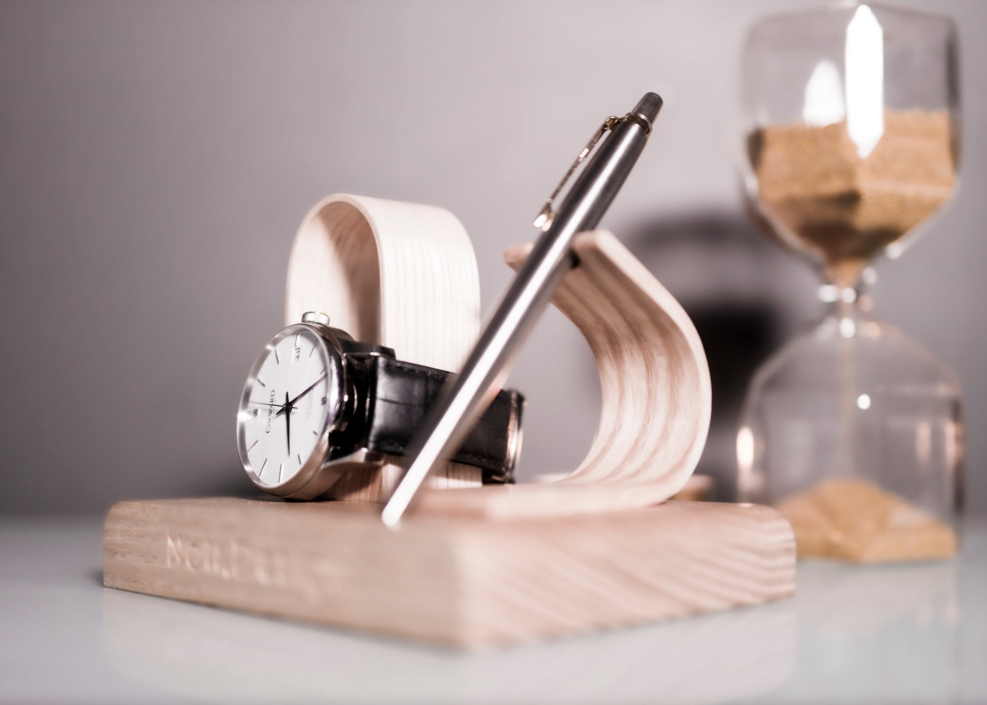watch stand with pen holder - made from Ash by Noir.Design