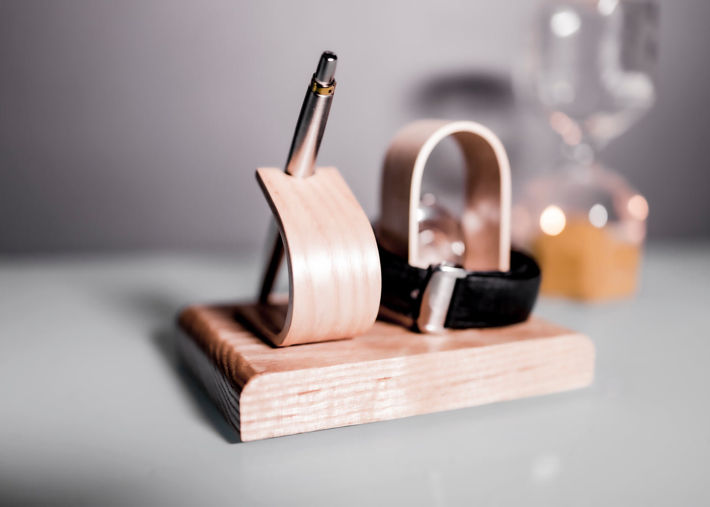 watch stand with pen holder - made from Ash by Noir.Design
