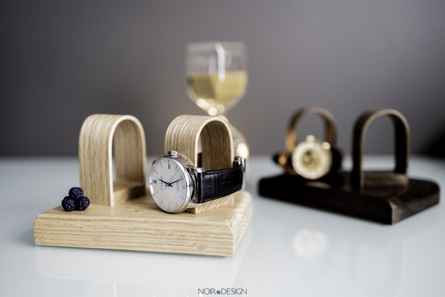 Luxury Walnut Double Watch Stand Holder - Watch Display - NOIR.DESIGN