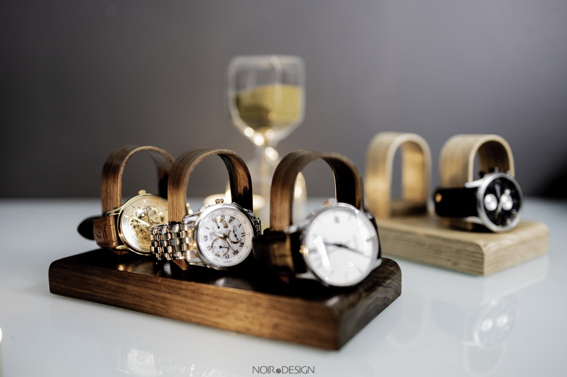 Luxury Walnut Triple Watch Stand Holder - Watch Display - NOIR.DESIGN