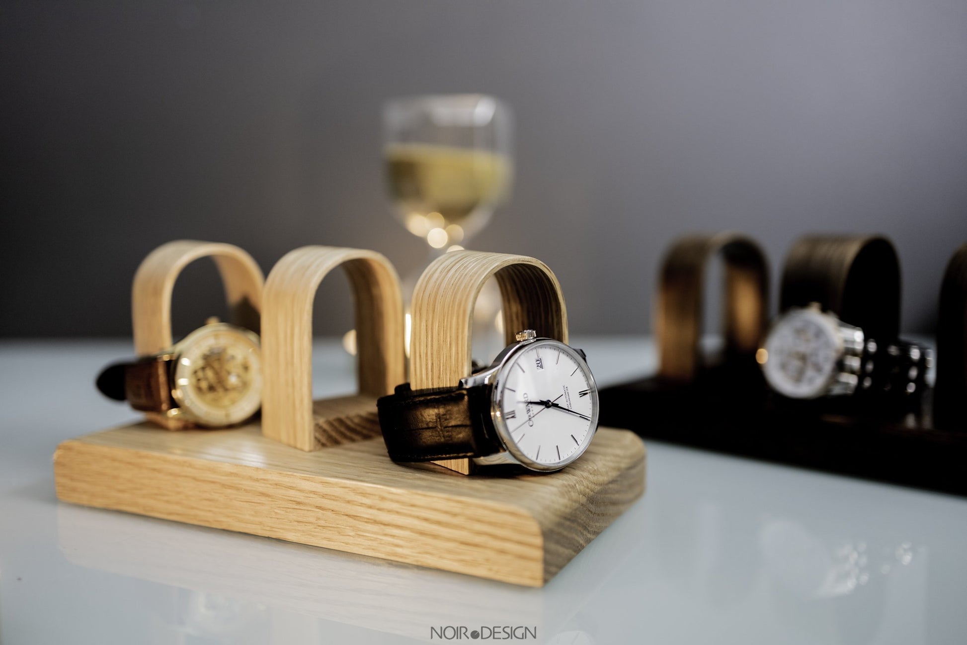Luxury Walnut Triple Watch Stand Holder - Watch Display - NOIR.DESIGN