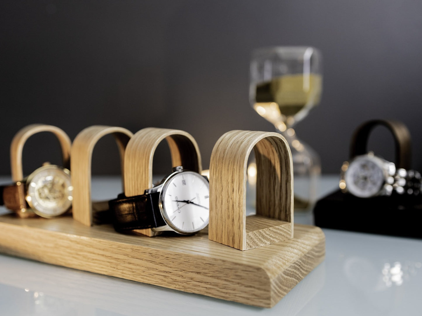 Luxury Oak Quad Watch Stand Holder - Watch Display - NOIR.DESIGN